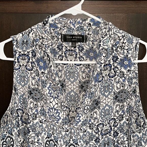 Max Studio Edit Blue Floral Print Sleeveless Top Large - Picture 2 of 6